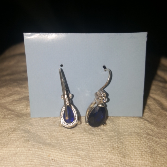Sapphire Teardrops with Clear Rhinestone Earrings - Picture 4 of 5